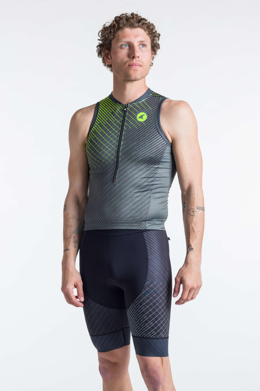 Men's Black Sleeveless Triathlon Suit - Front View