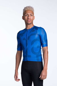 Men's Blue Cargo Cycling Jersey - Front View