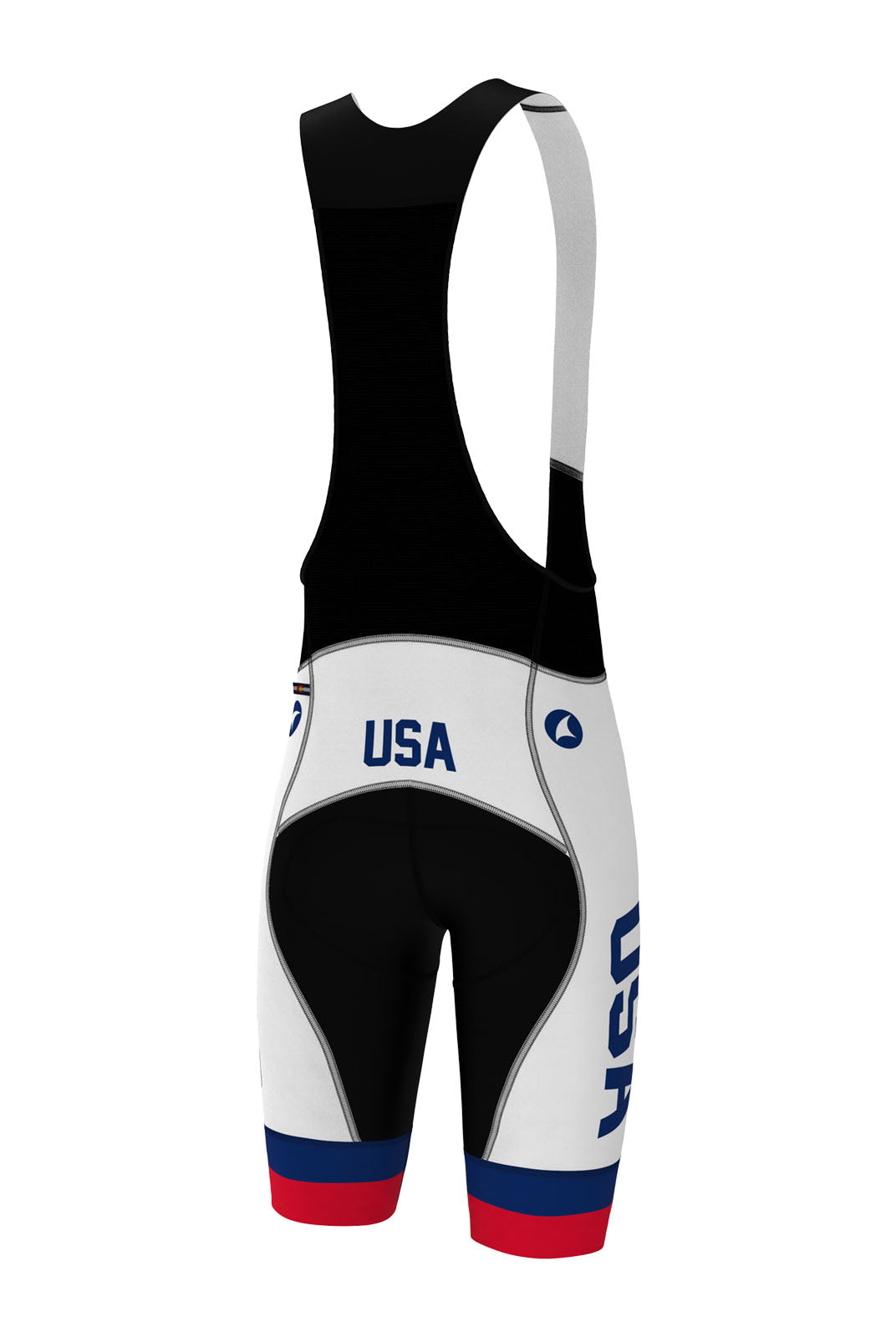 Men's White USA Long-Length Cycling Bibs - Back View