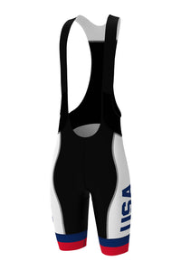 Men's White USA Long-Length Cycling Bibs - Front View