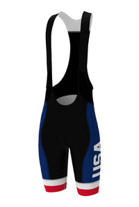 Men's Navy Blue USA Long-Length Cycling Bibs - Front View