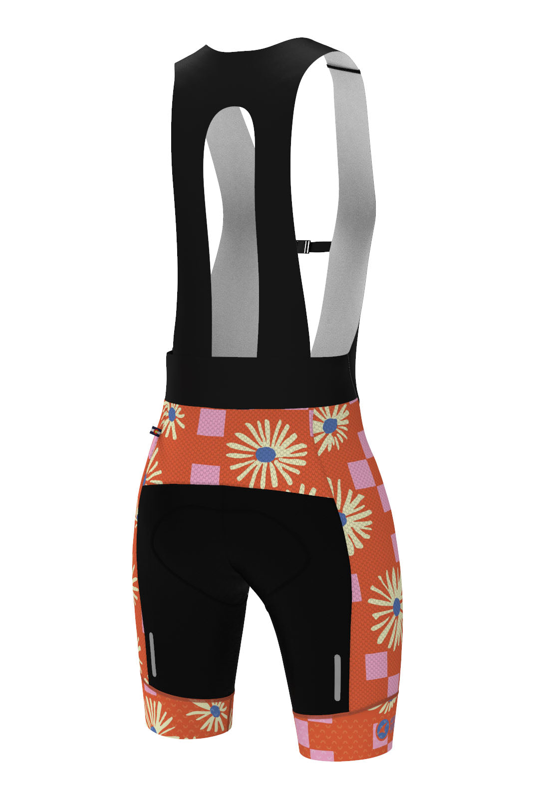 Women's Unique Cycling Bibs - Aster Checks Orange Back View