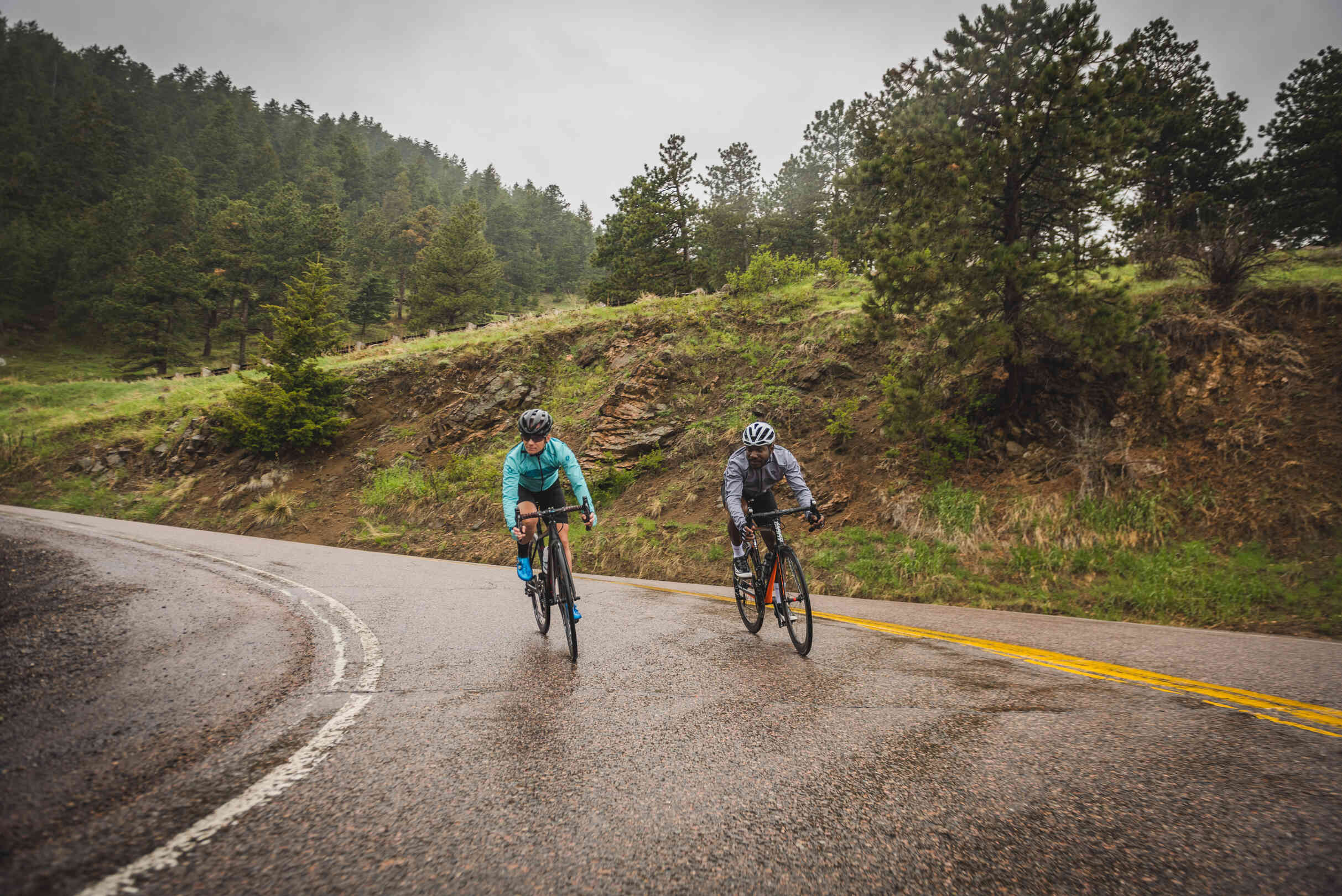 Cycling on wet store roads