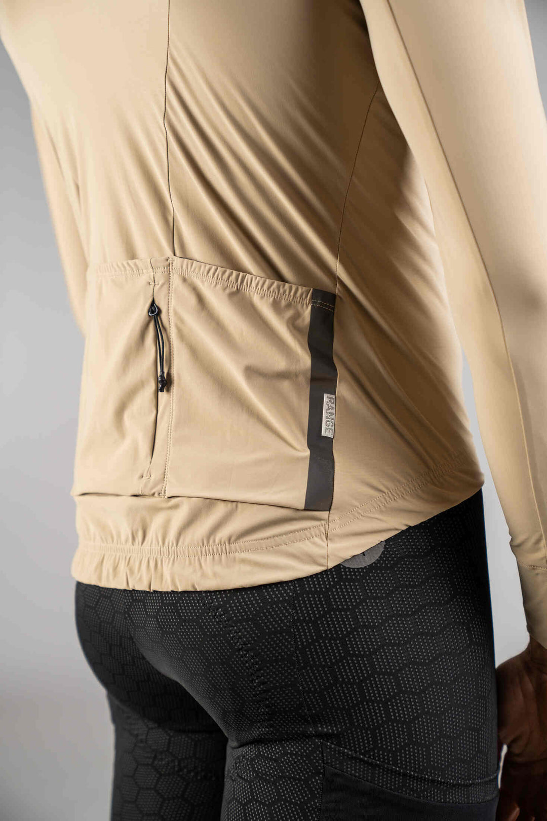 Men's Beige Long Sleeve Gravel Cycling Jersey - Back Pockets