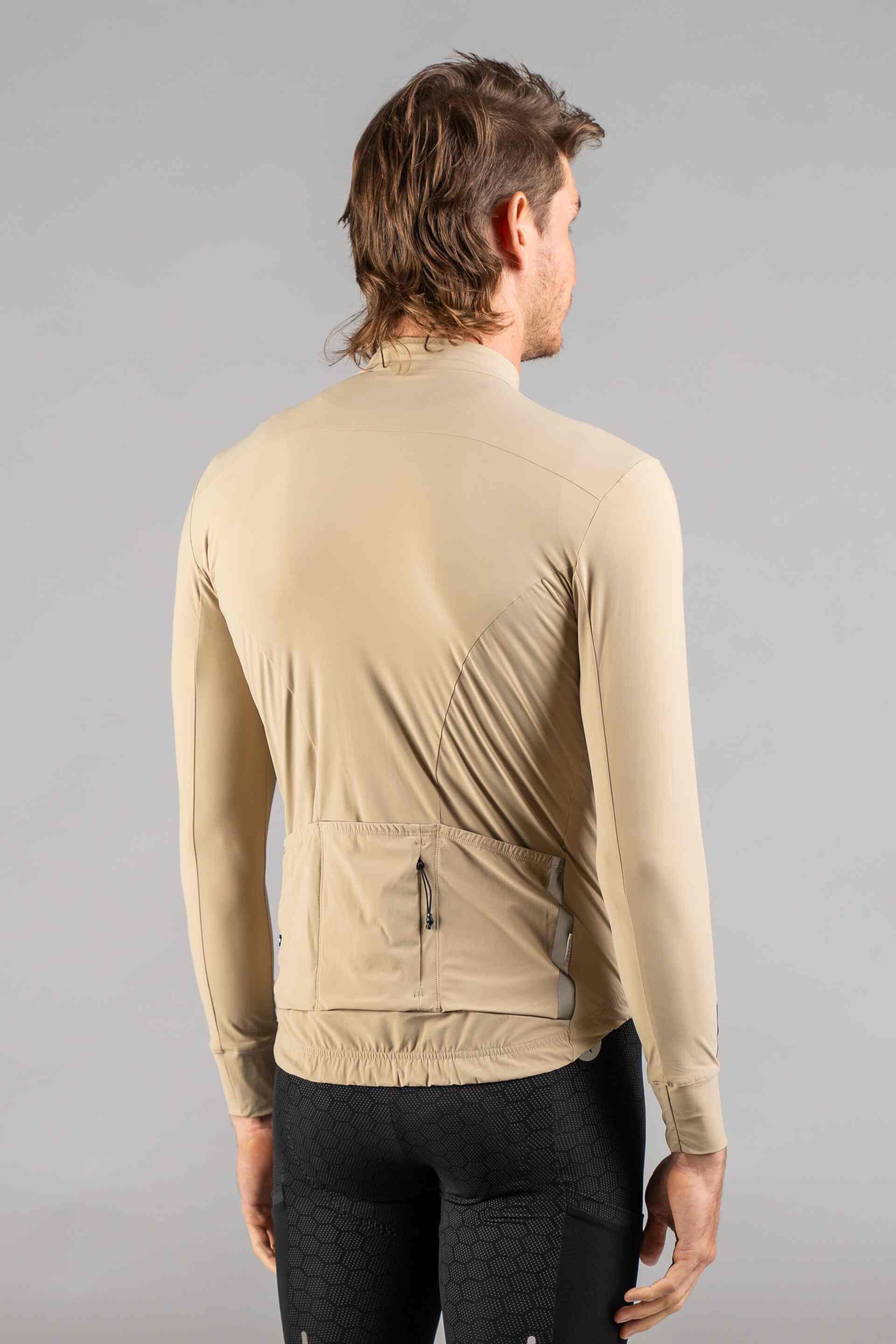 Men's Beige Long Sleeve Gravel Cycling Jersey - Back View