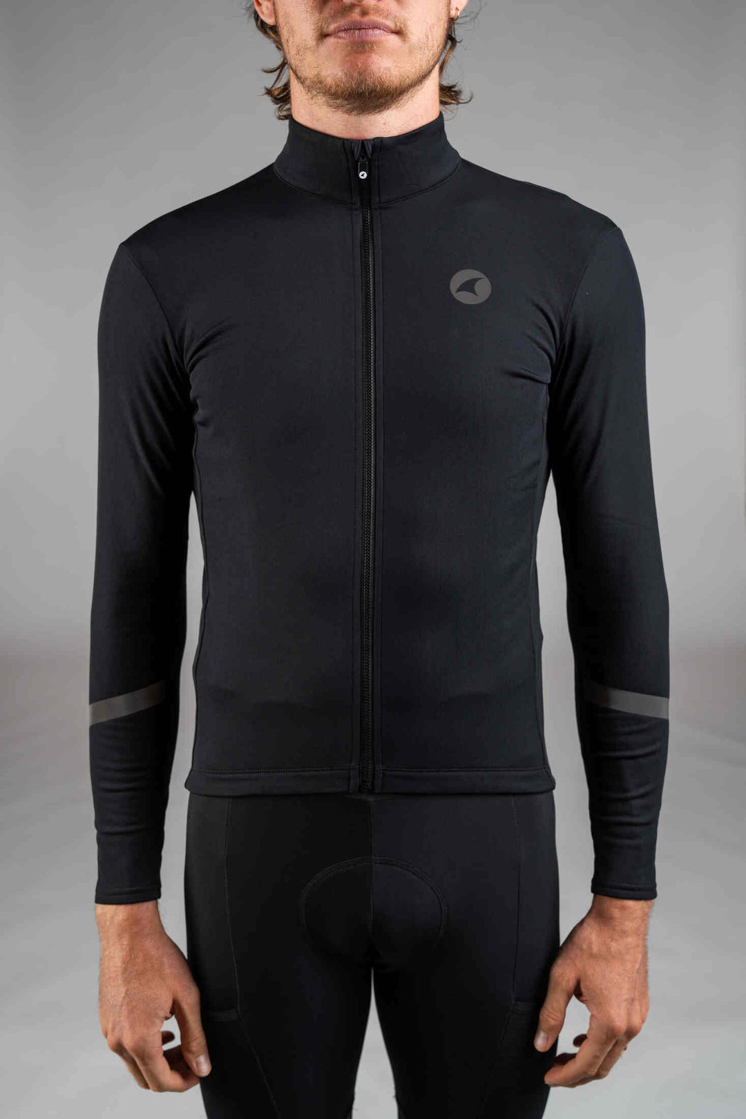 Men's Black Alpine Thermal Cycling Jersey - Front Close-Up