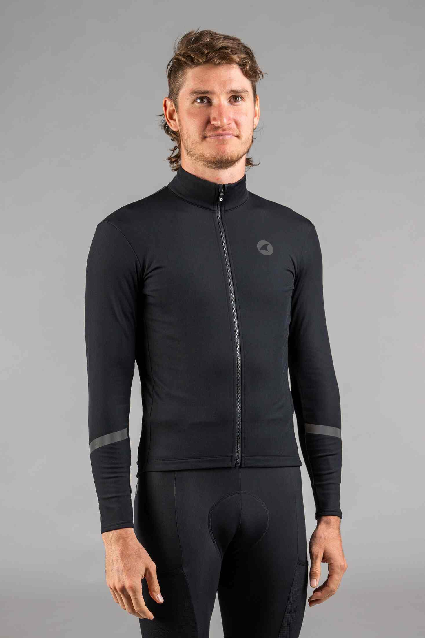 Men's Black Alpine Thermal Cycling Jersey - Front View