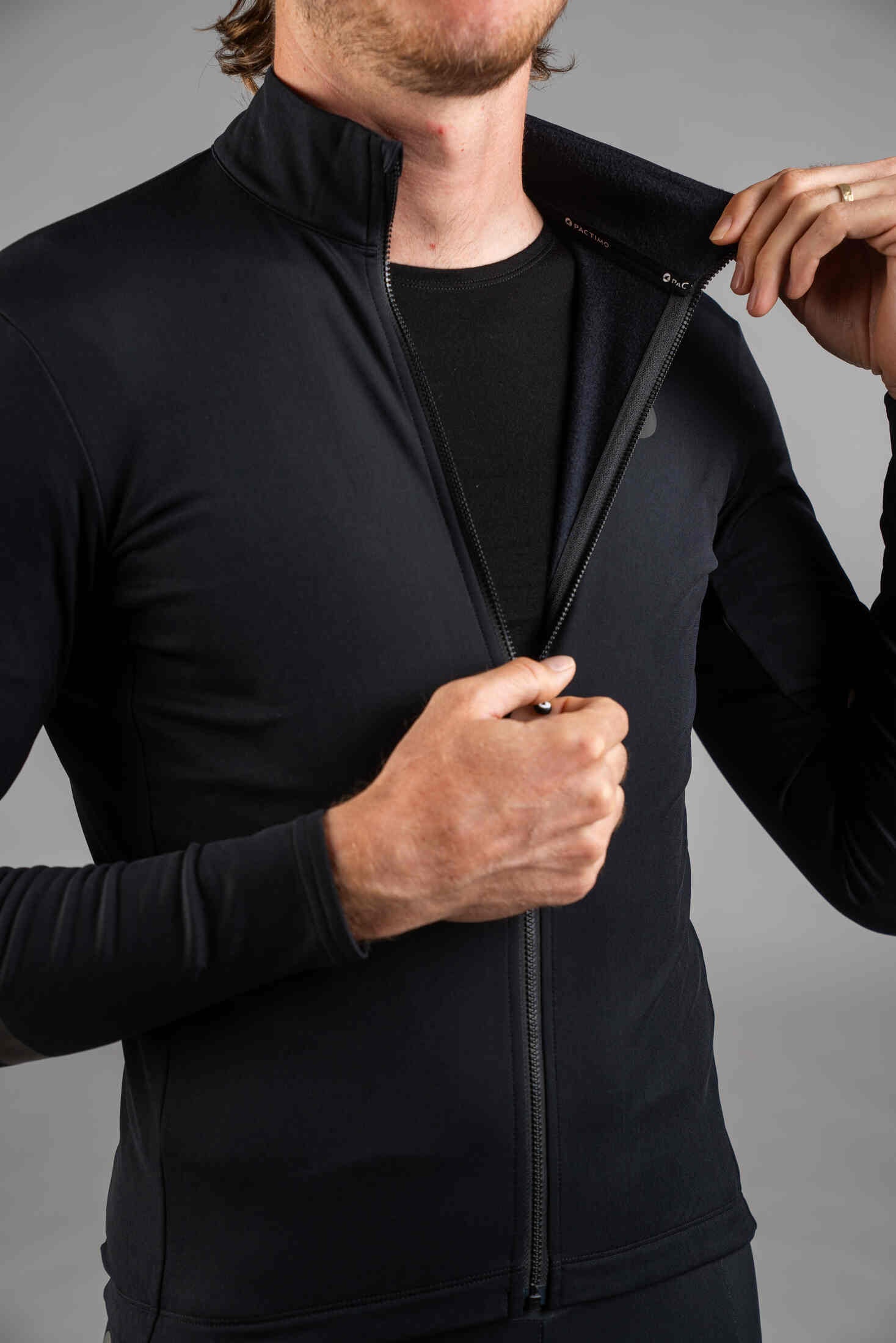 Men's Black Alpine Thermal Cycling Jersey - Fabric Close-Up