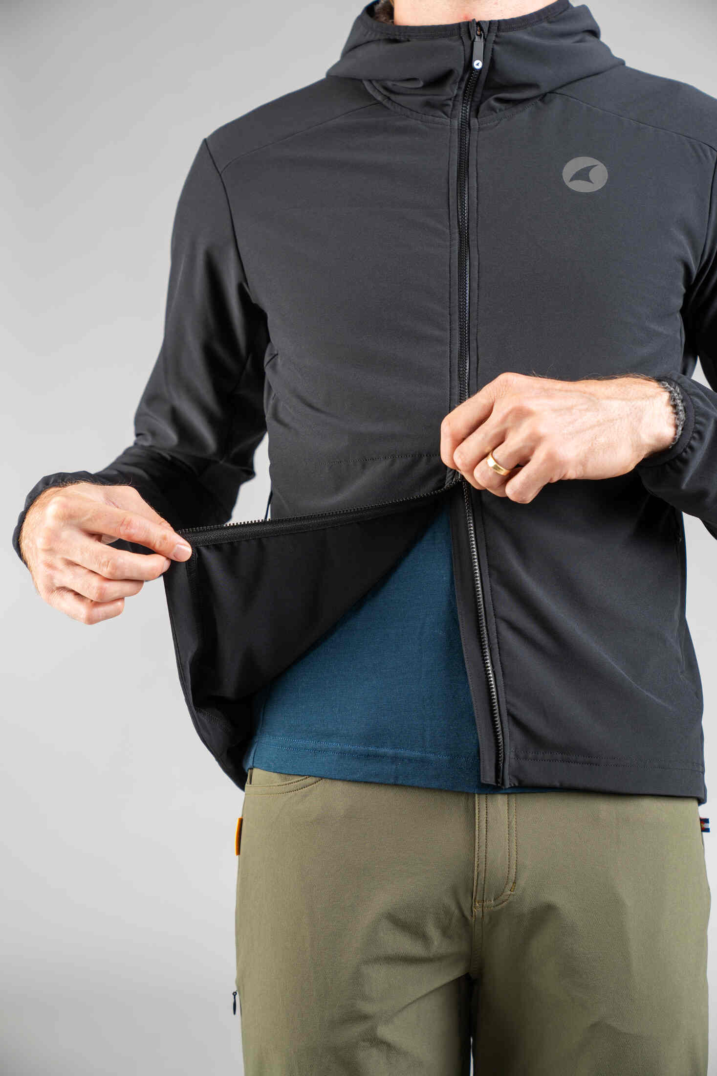 Men's Black Insulated Cycling Jacket - Two-Way Zipper