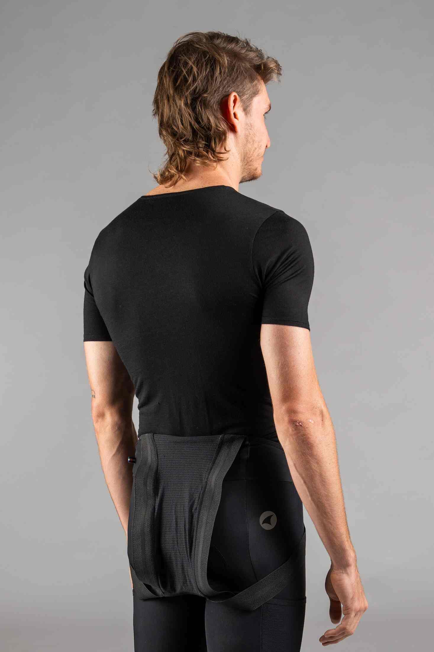 Men's Black Merino Wool Cycling Base Layer - Back View