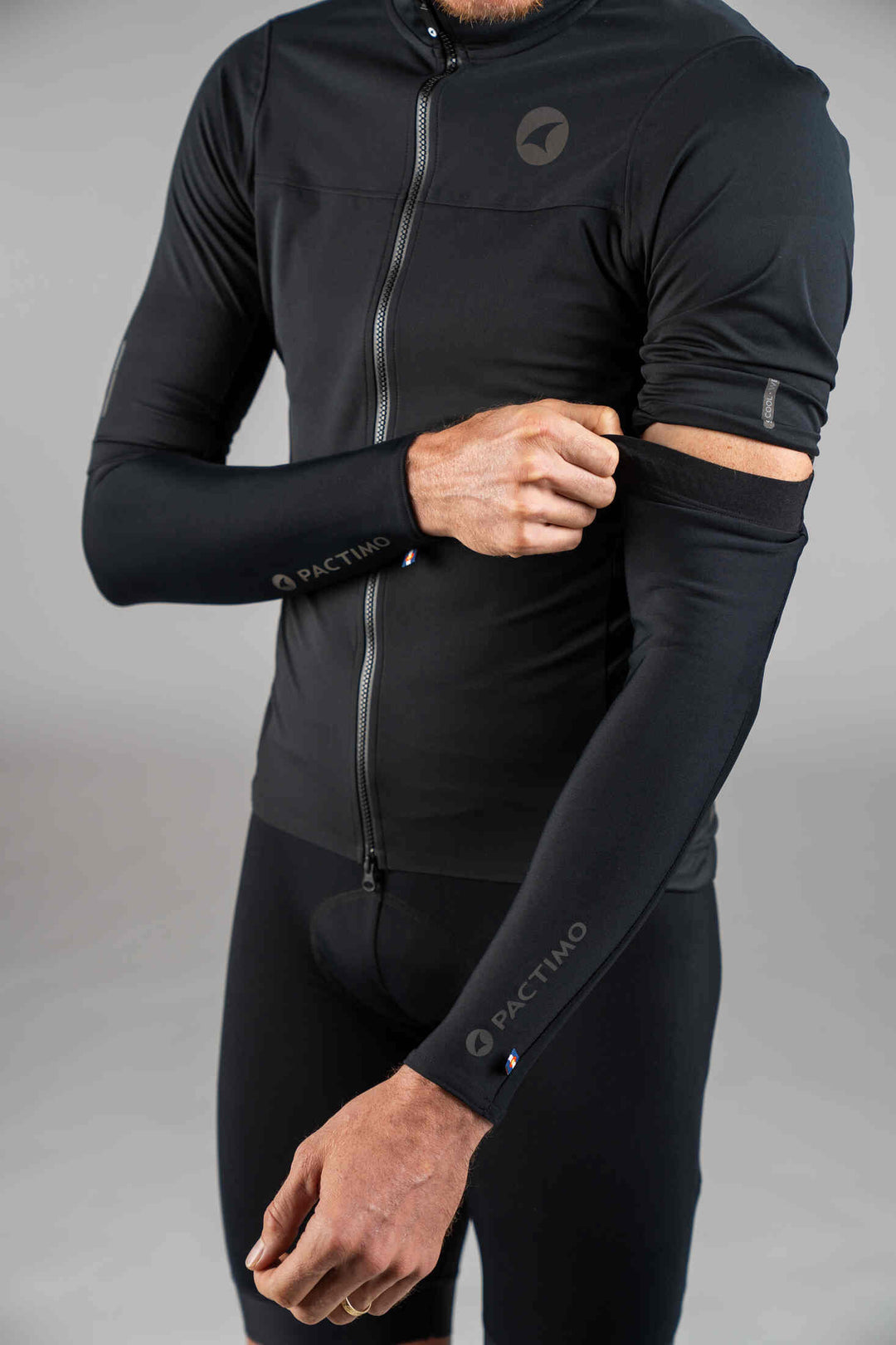 Men's Black Water-Resistant Short Sleeve Cycling Jacket - With Arm Warmers under Sleeves