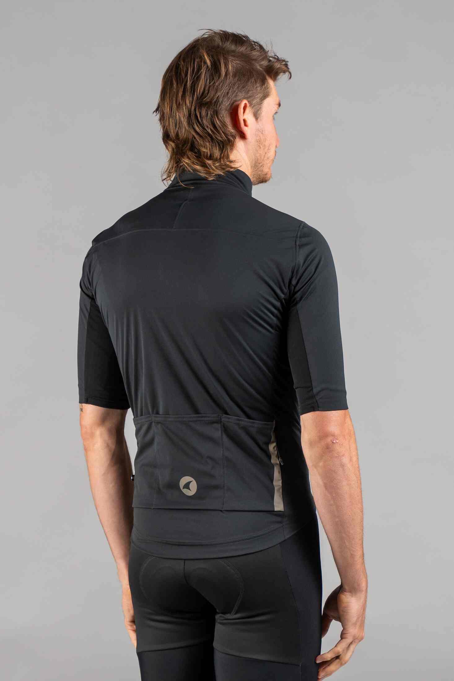 Men's Black Water-Resistant Short Sleeve Cycling Jacket - Back View