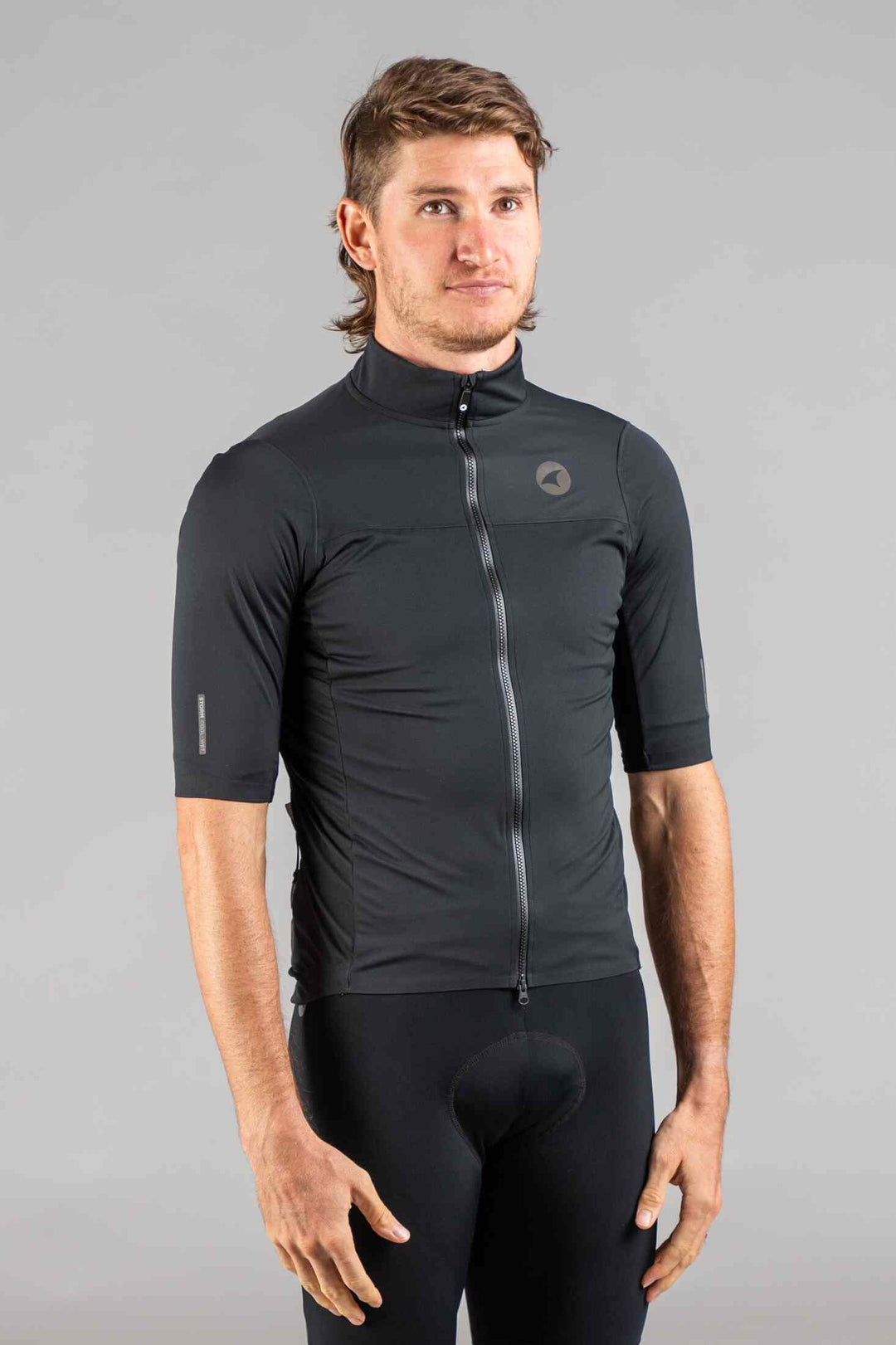 Men's Black Water-Resistant Short Sleeve Cycling Jacket - Front View