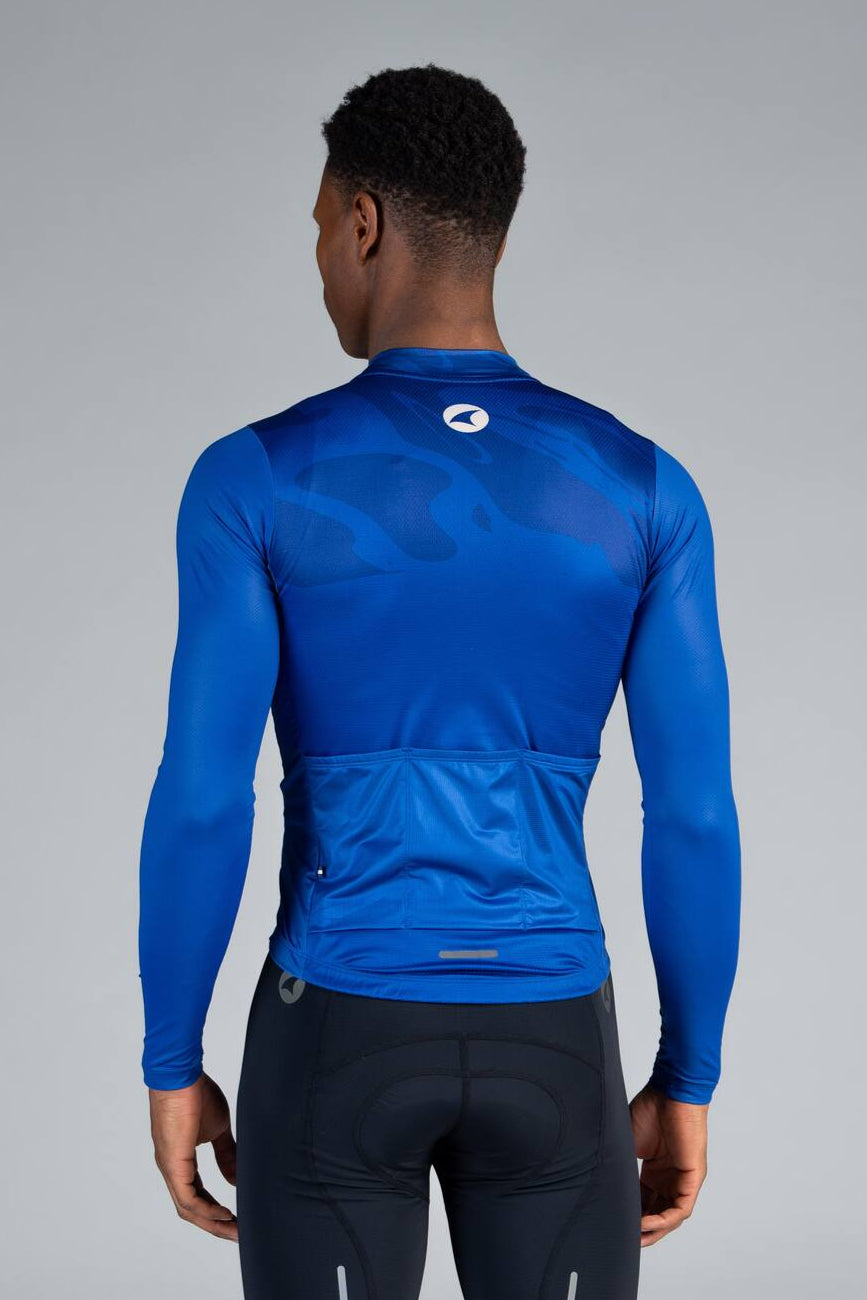 Men's Blue Aero Long Sleeve Cycling Jersey - Back View