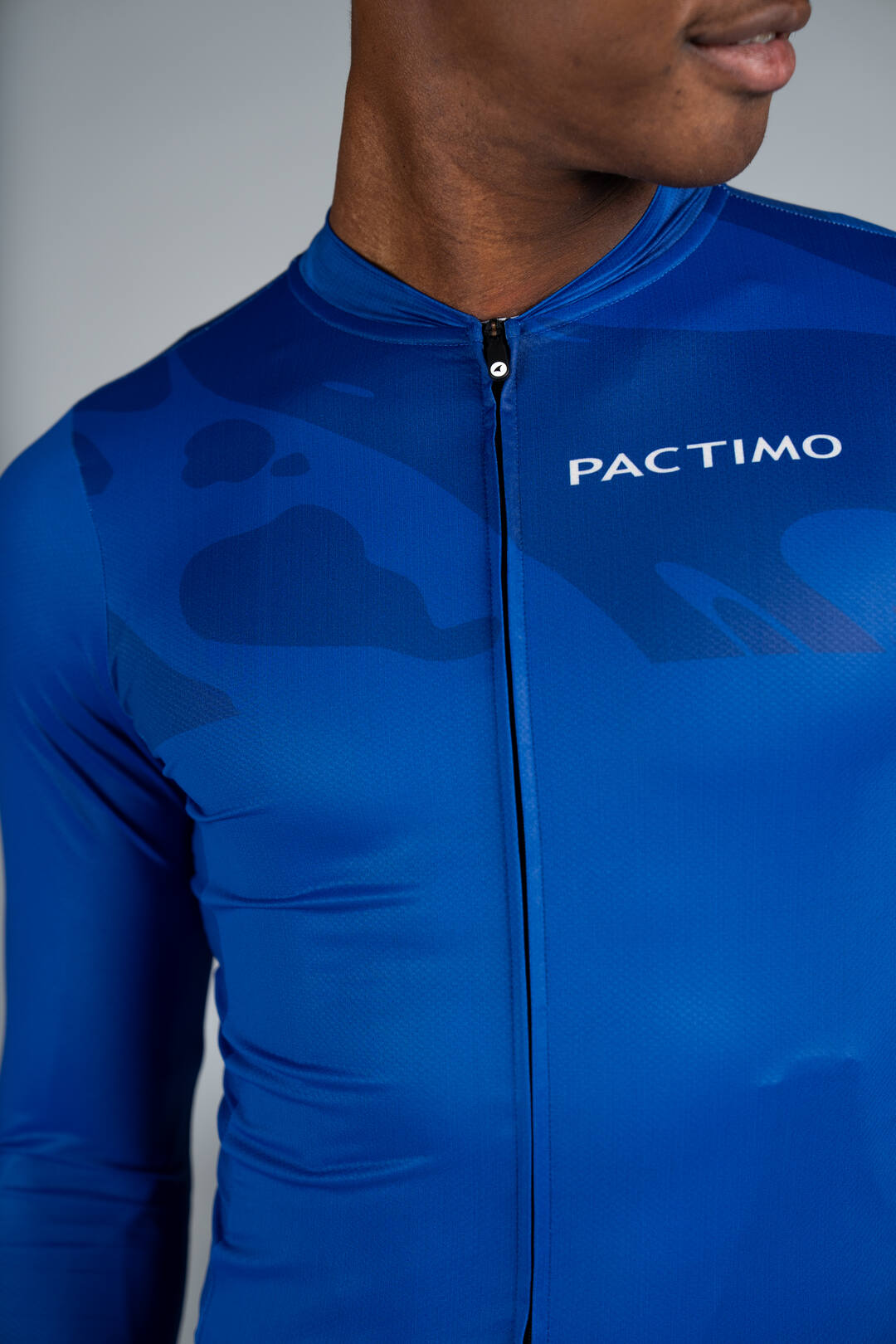 Men's Blue Aero Long Sleeve Cycling Jersey - Collar