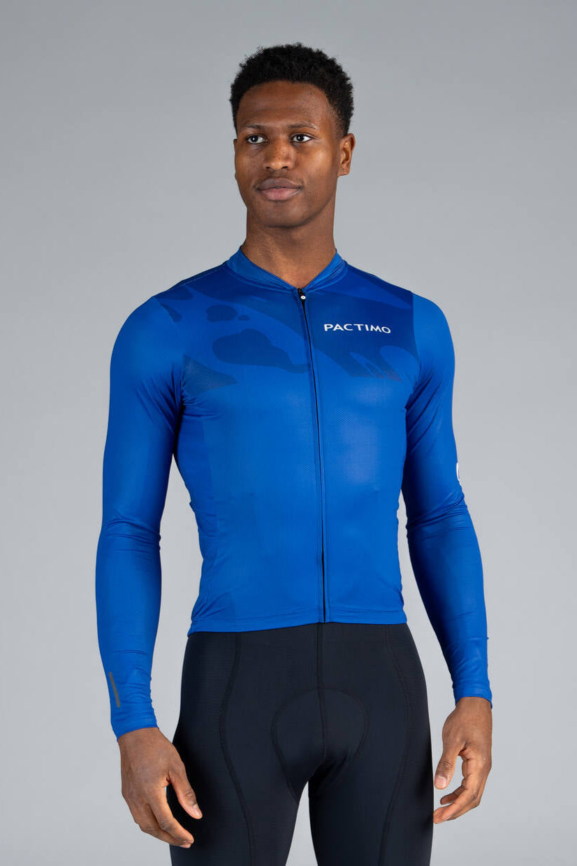 Men's Blue Aero Long Sleeve Cycling Jersey - Front View