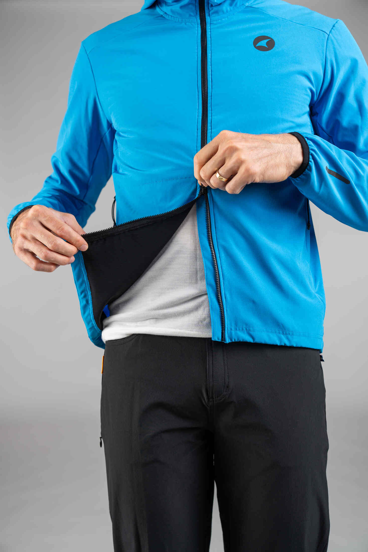 Men's Blue Insulated Cycling Jacket - Two-Way Zipper