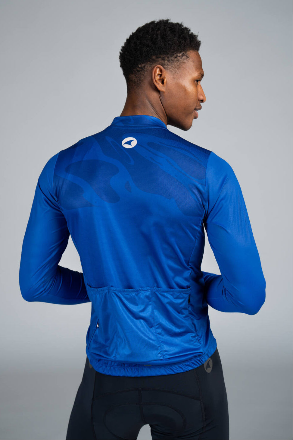 Men's Blue Long Sleeve Bike Jersey - Back Pockets