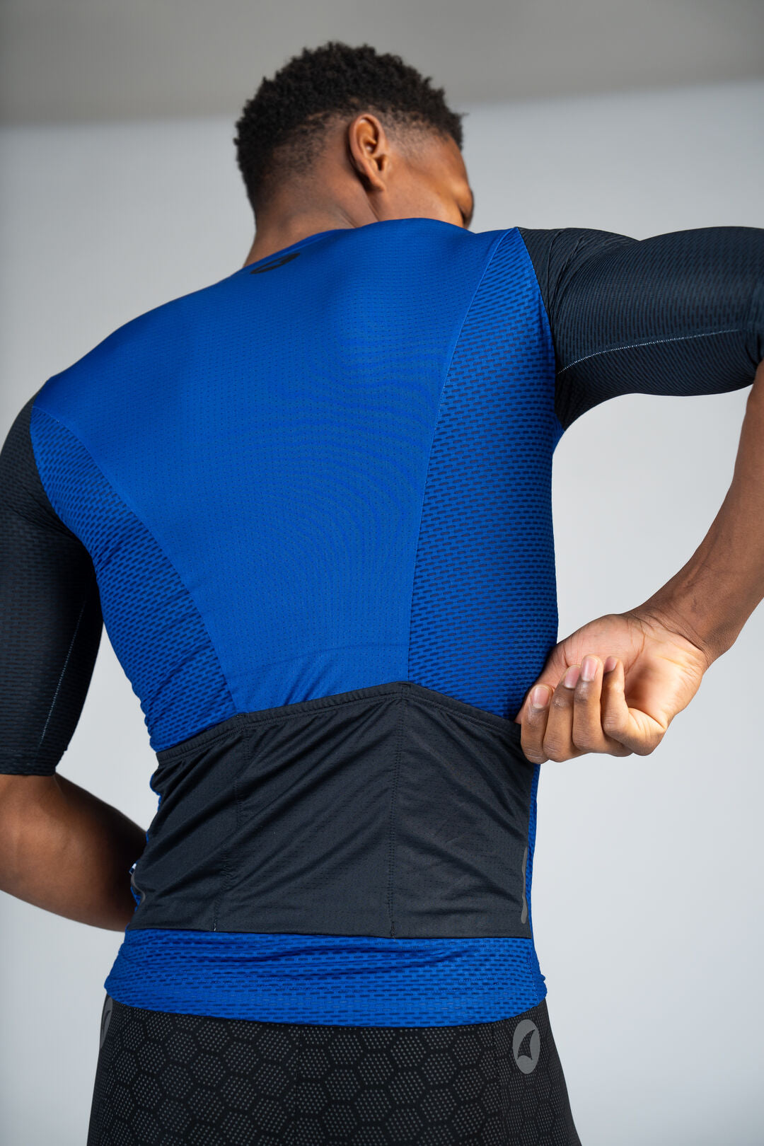 Men's Blue Mesh Cycling Jersey - Back Pockets