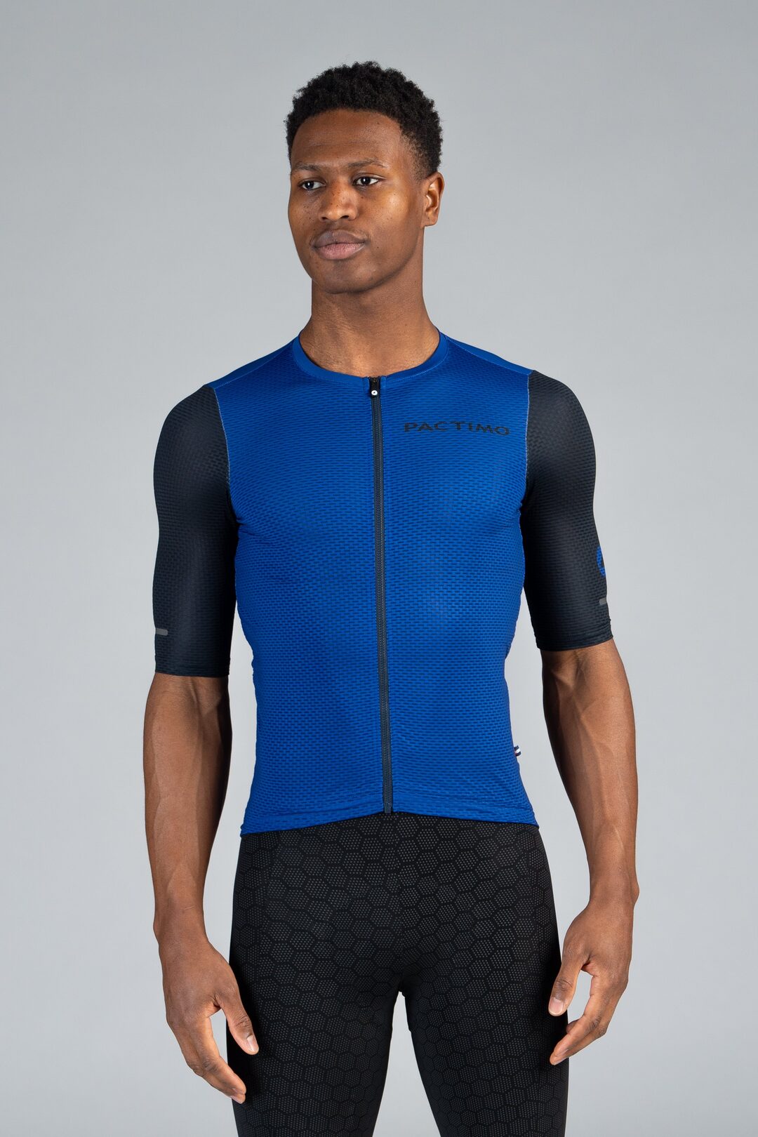 Men's Blue Mesh Cycling Jersey - Front View