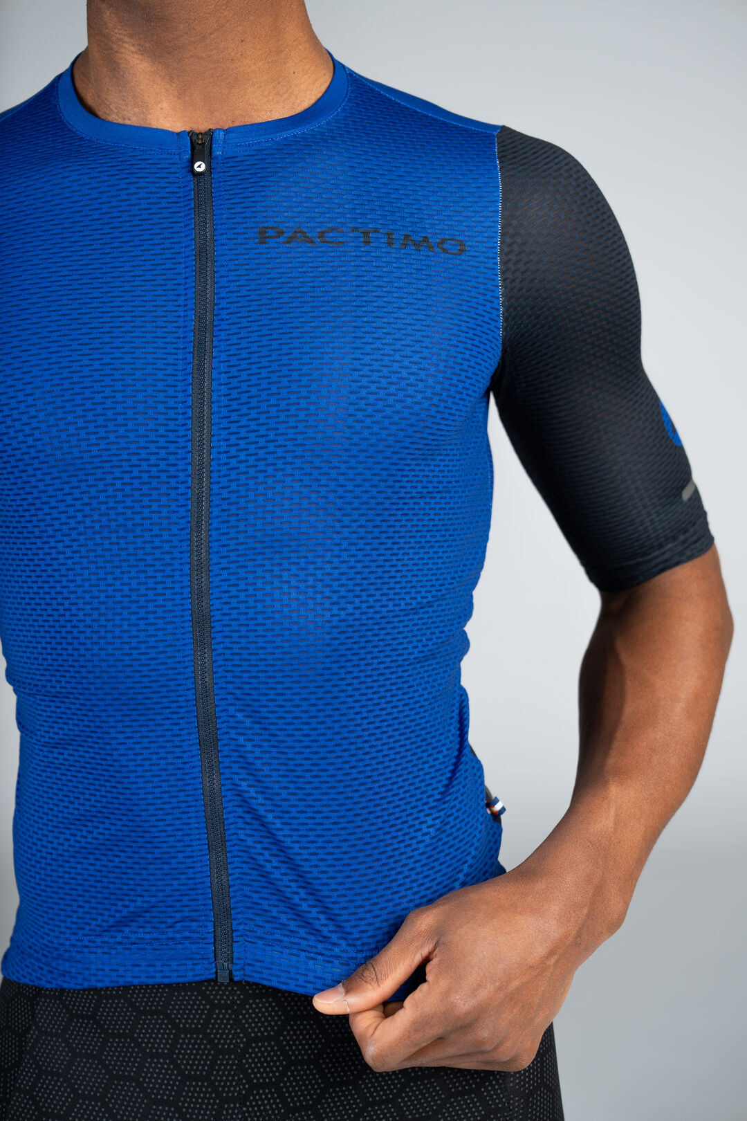 Men's Blue Mesh Cycling Jersey - Front Zipper