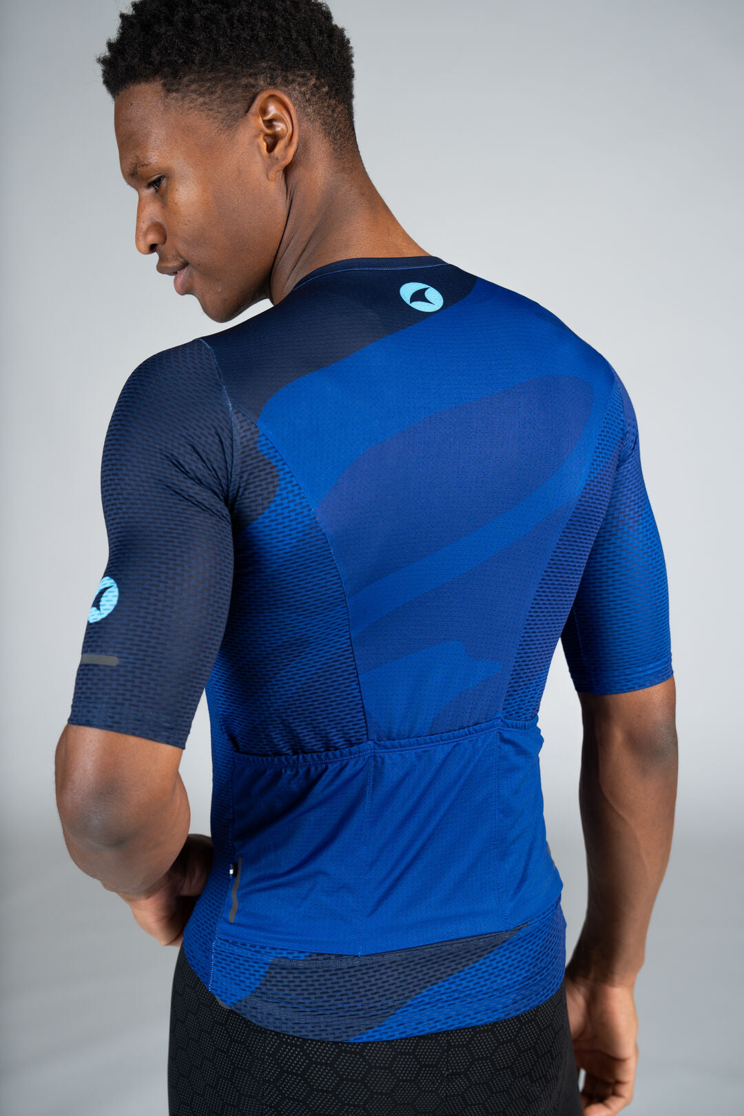 Men's Blue Mesh Cycling Jersey - Reflection Back Pockets