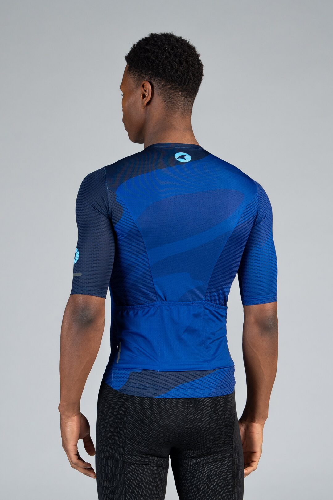 Men's Blue Mesh Cycling Jersey - Reflection Back View