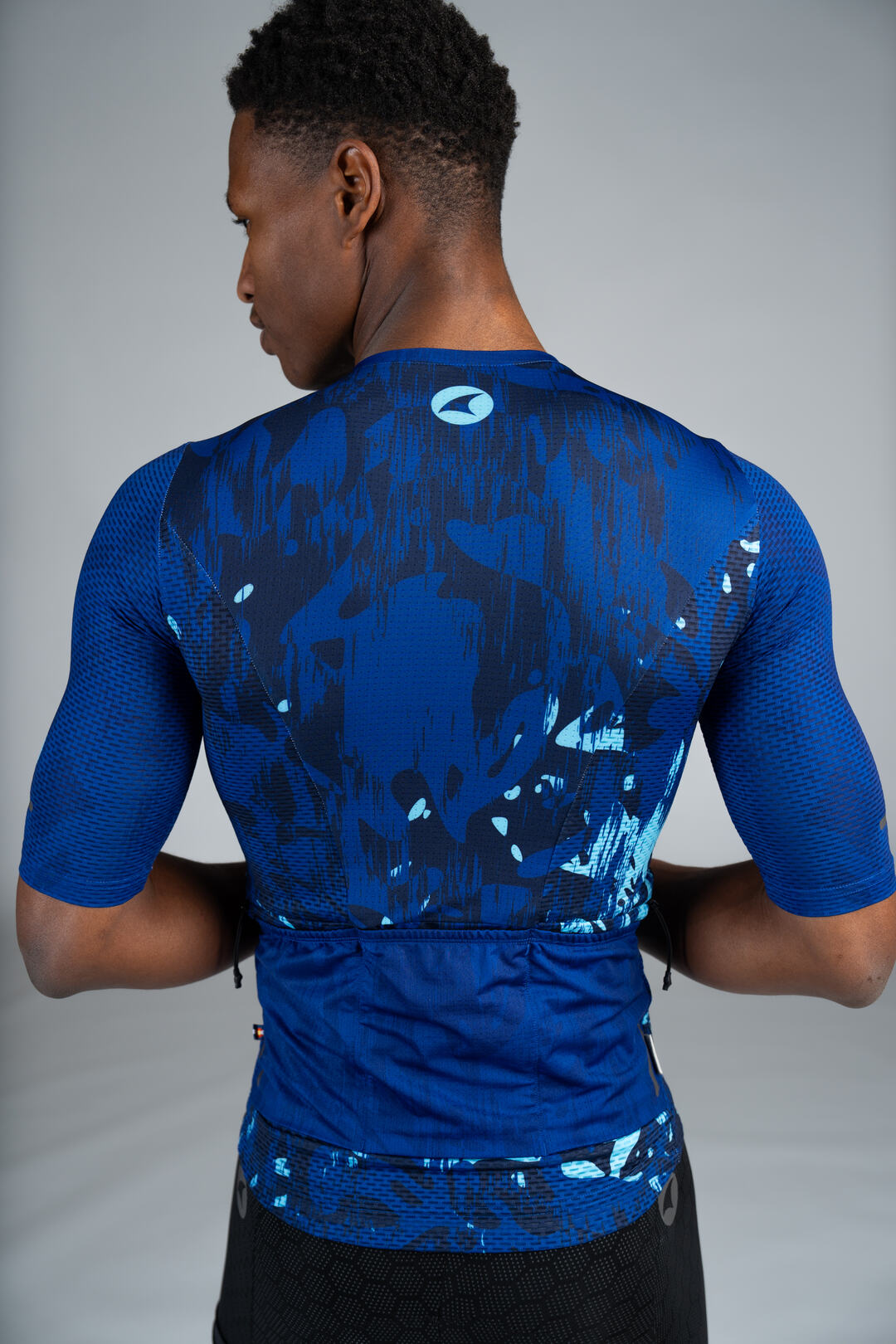 Men's Blue Mesh Gravel Cycling Jersey - Back Close-Up