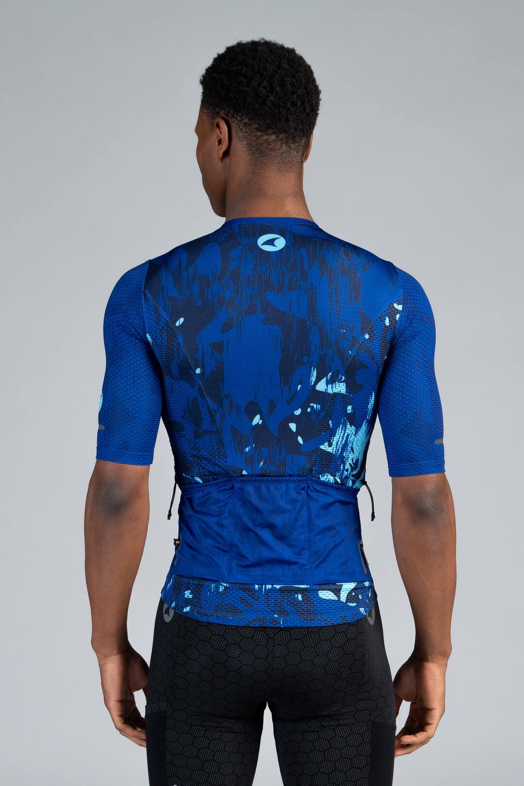 Men's Blue Mesh Gravel Cycling Jersey - Back View