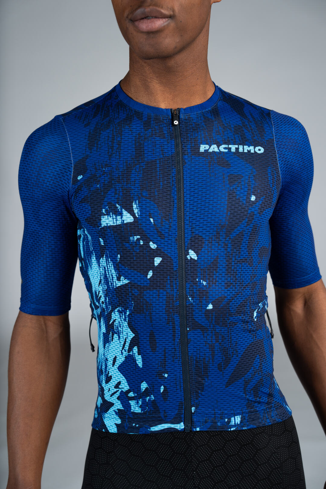 Men's Blue Mesh Gravel Cycling Jersey - Front Close-Up