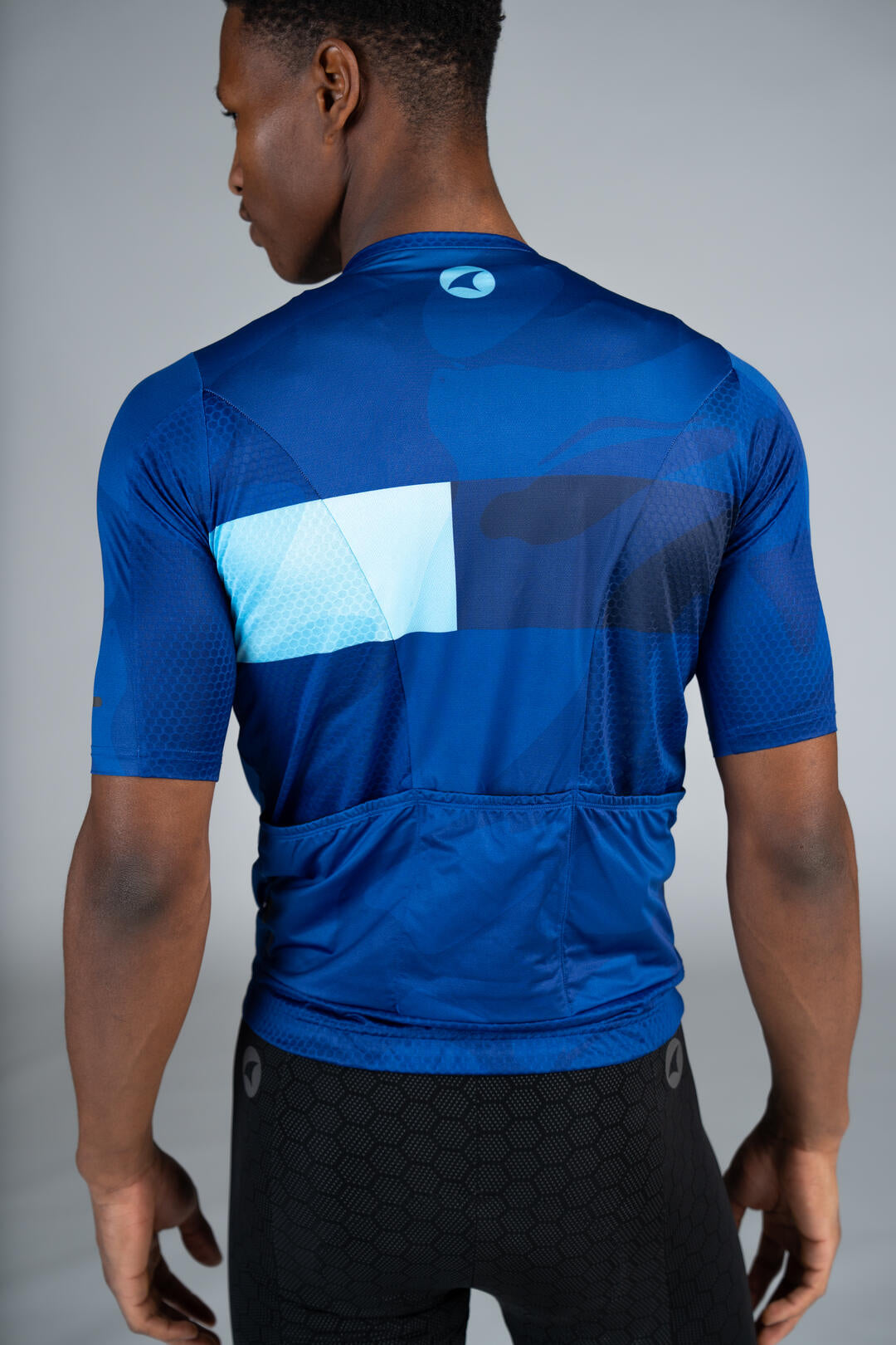 Mens Blue Stripe Summit Bike Jersey - Back Pockets