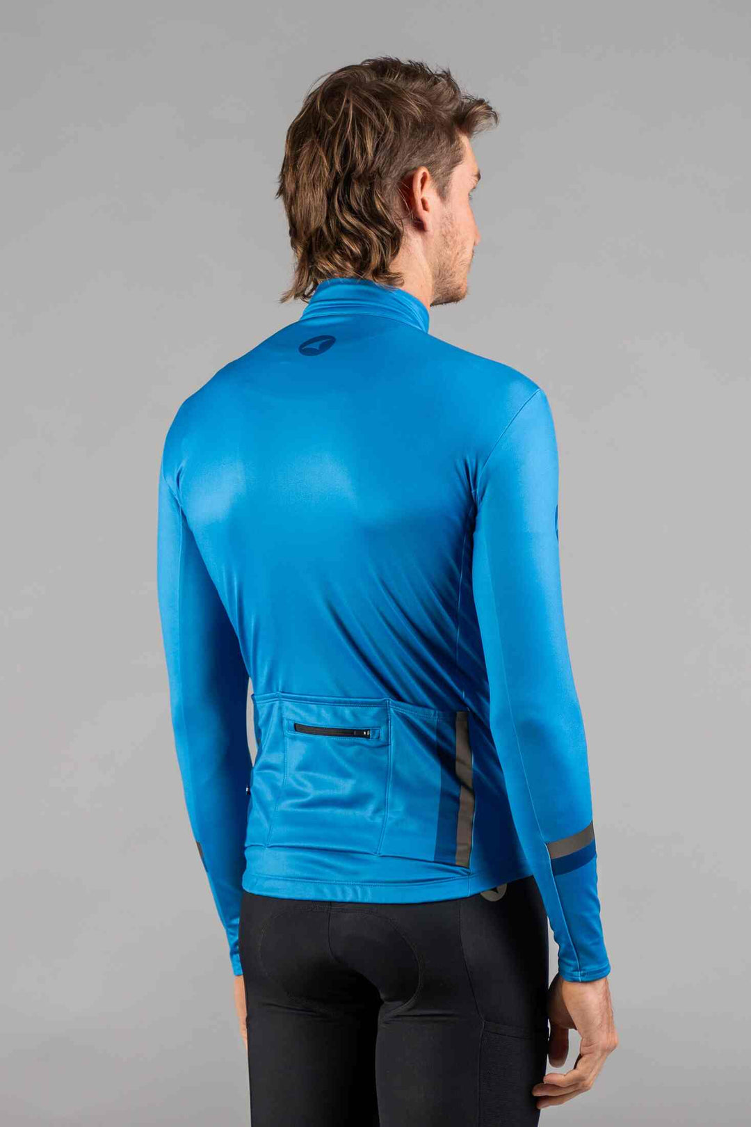 Men's Blue Thermal Cycling Jersey - Back View