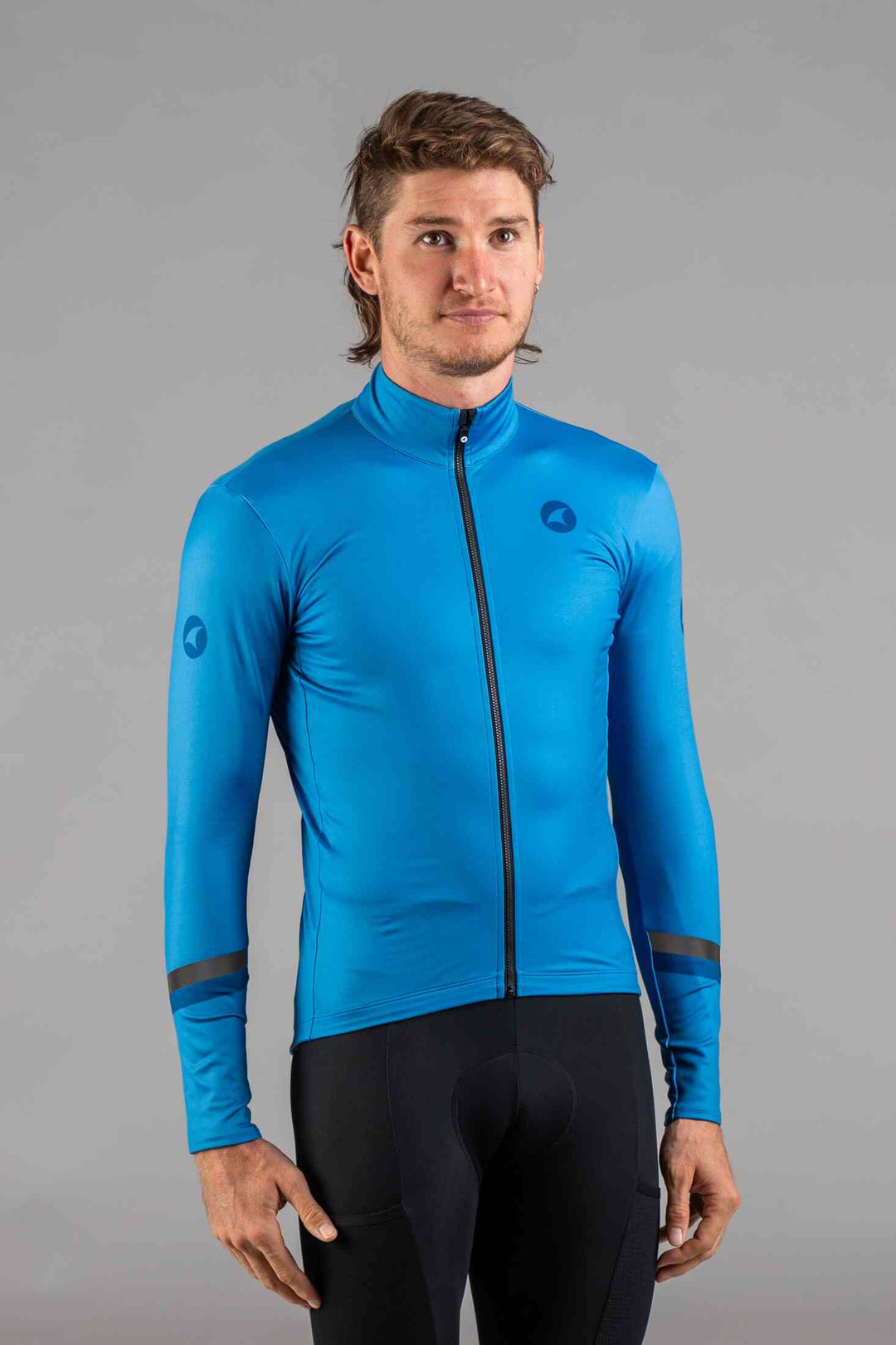 Men's Blue Thermal Cycling Jersey - Front View