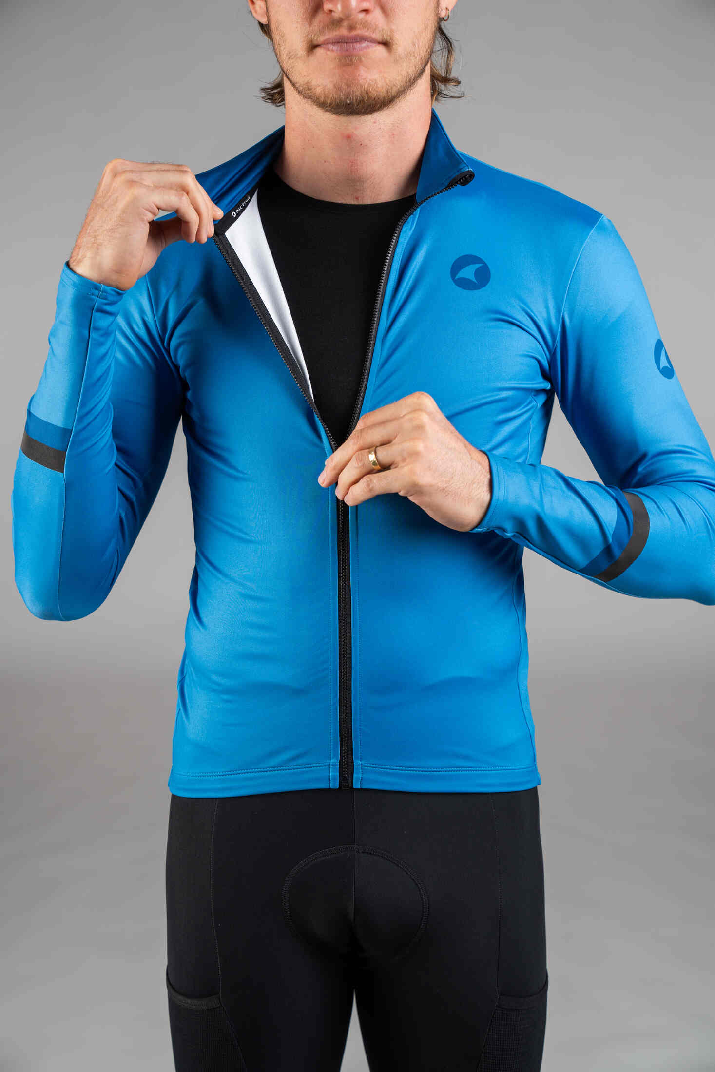 Men's Blue Thermal Cycling Jersey - Zipper