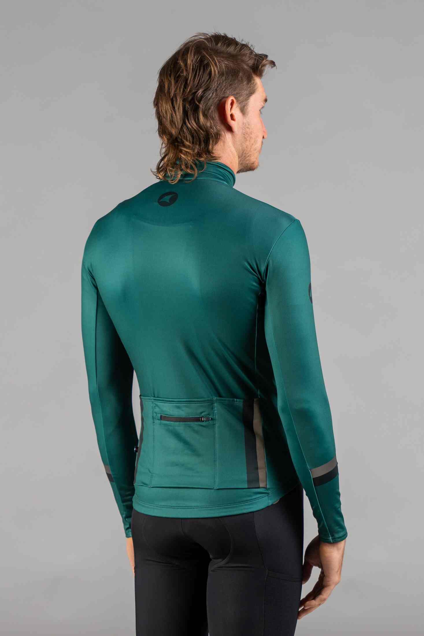 Men's Green Thermal Cycling Jersey - Back View