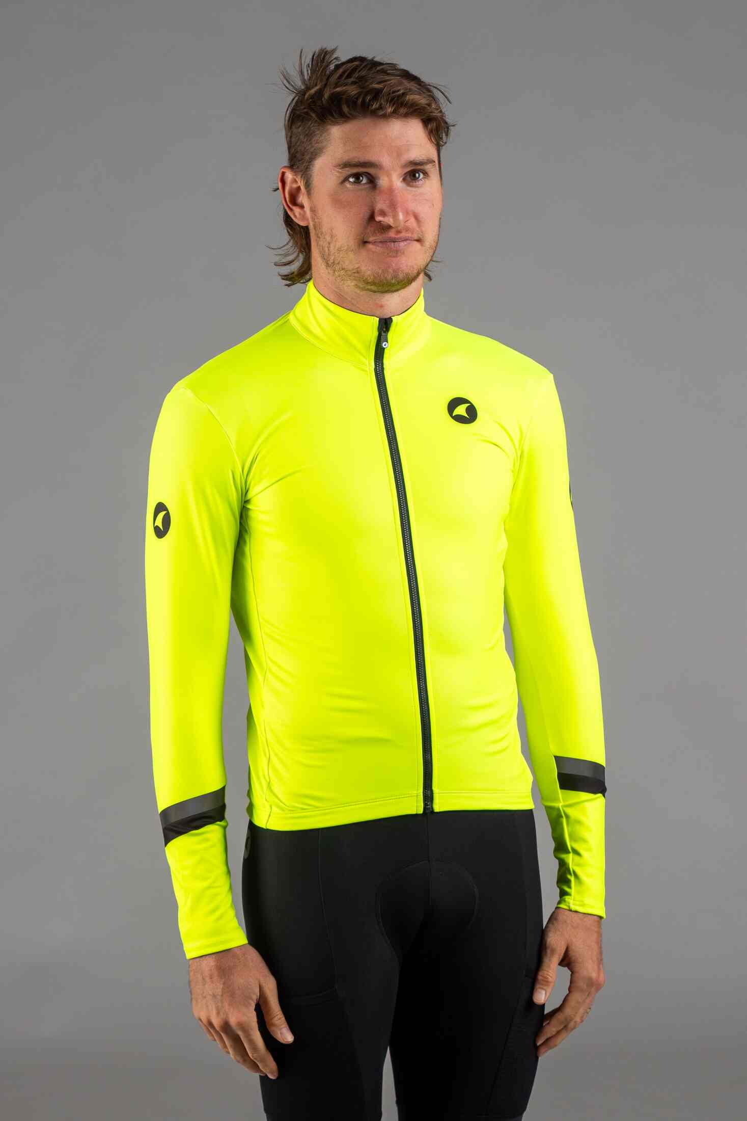 Men's High-Viz Yellow Thermal Cycling Jersey - Front View