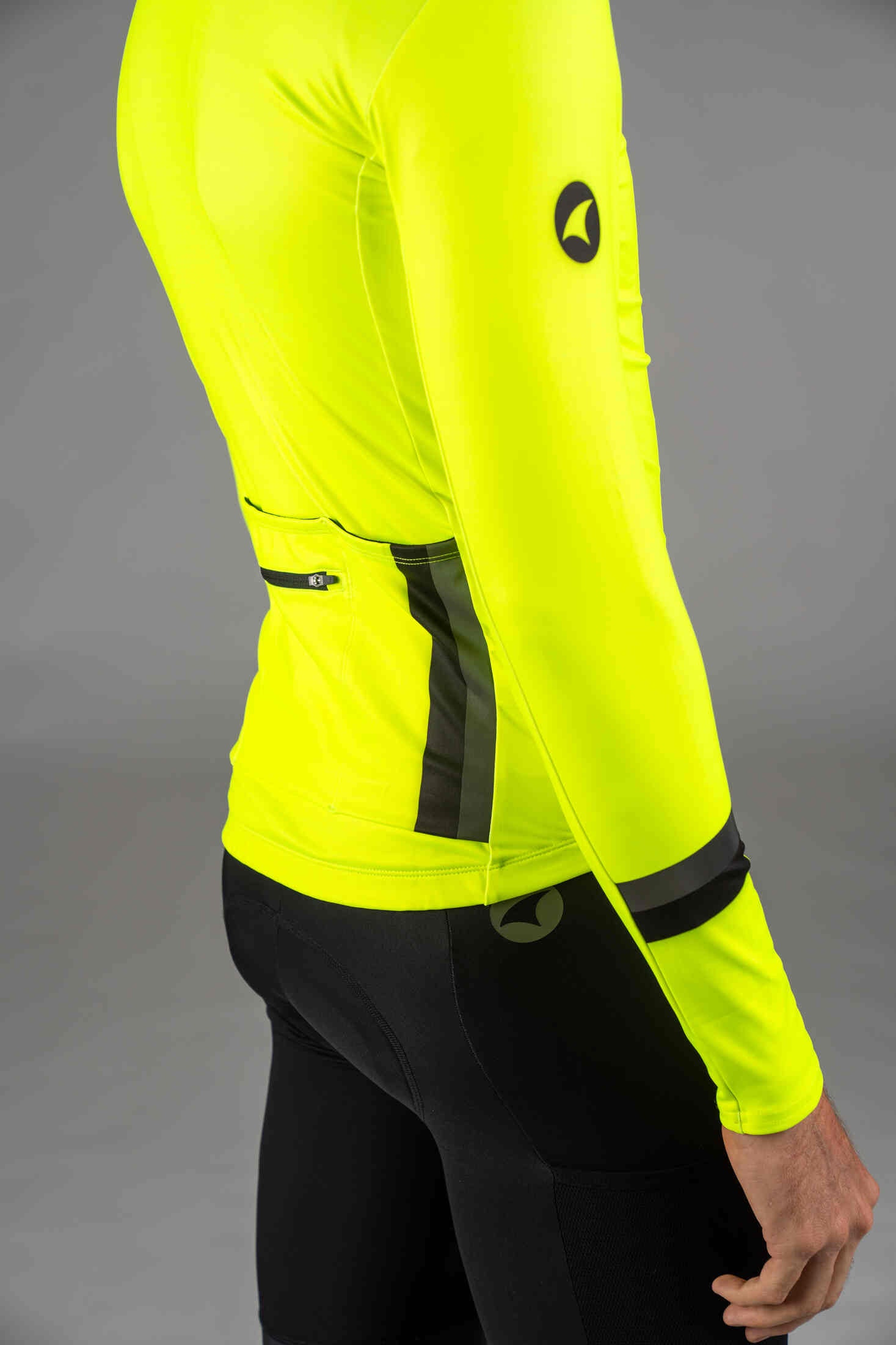 Men's High-Viz Yellow Thermal Cycling Jersey - Reflective Details