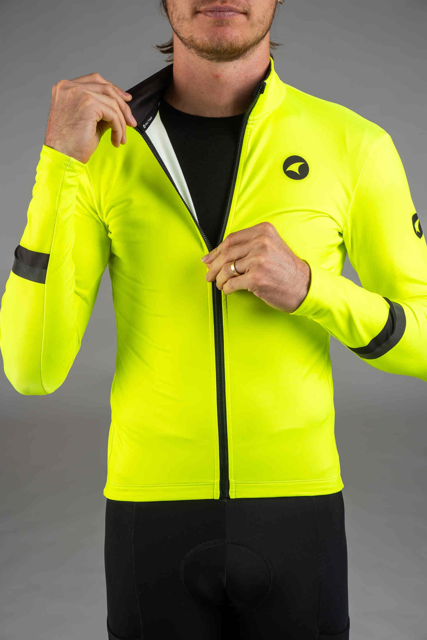 Men's High-Viz Yellow Thermal Cycling Jersey - Zipper