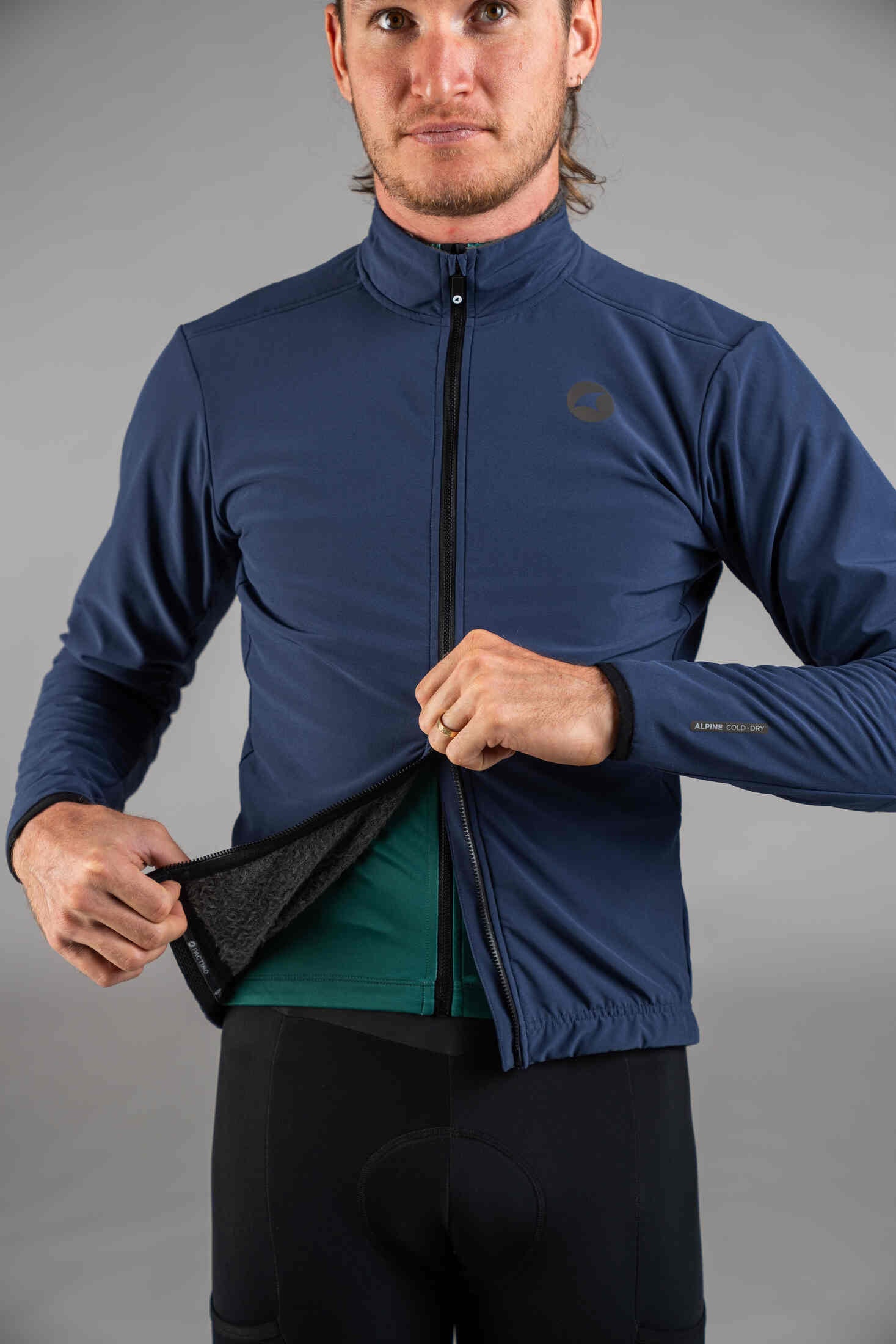 Men's Navy Blue Alpine Thermal Cycling Jacket - Two-Way Zipper