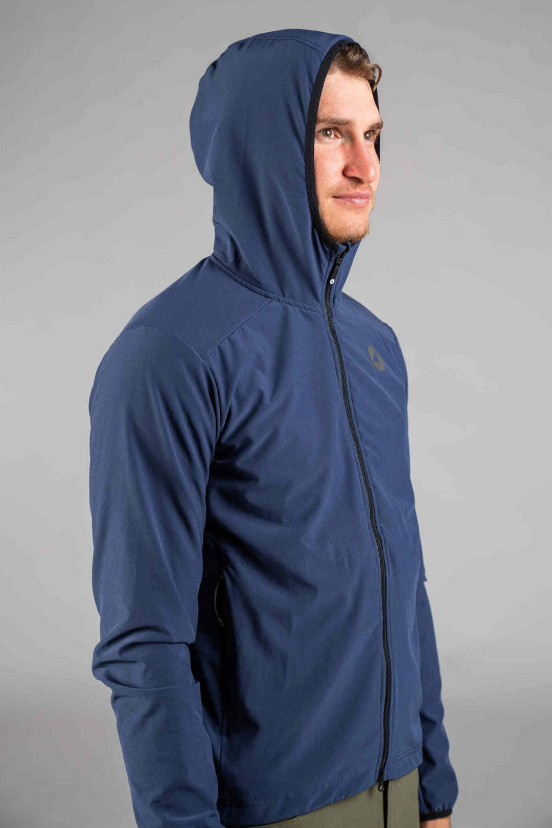 Men's Navy Blue Insulated Cycling Jacket - Hood Side View