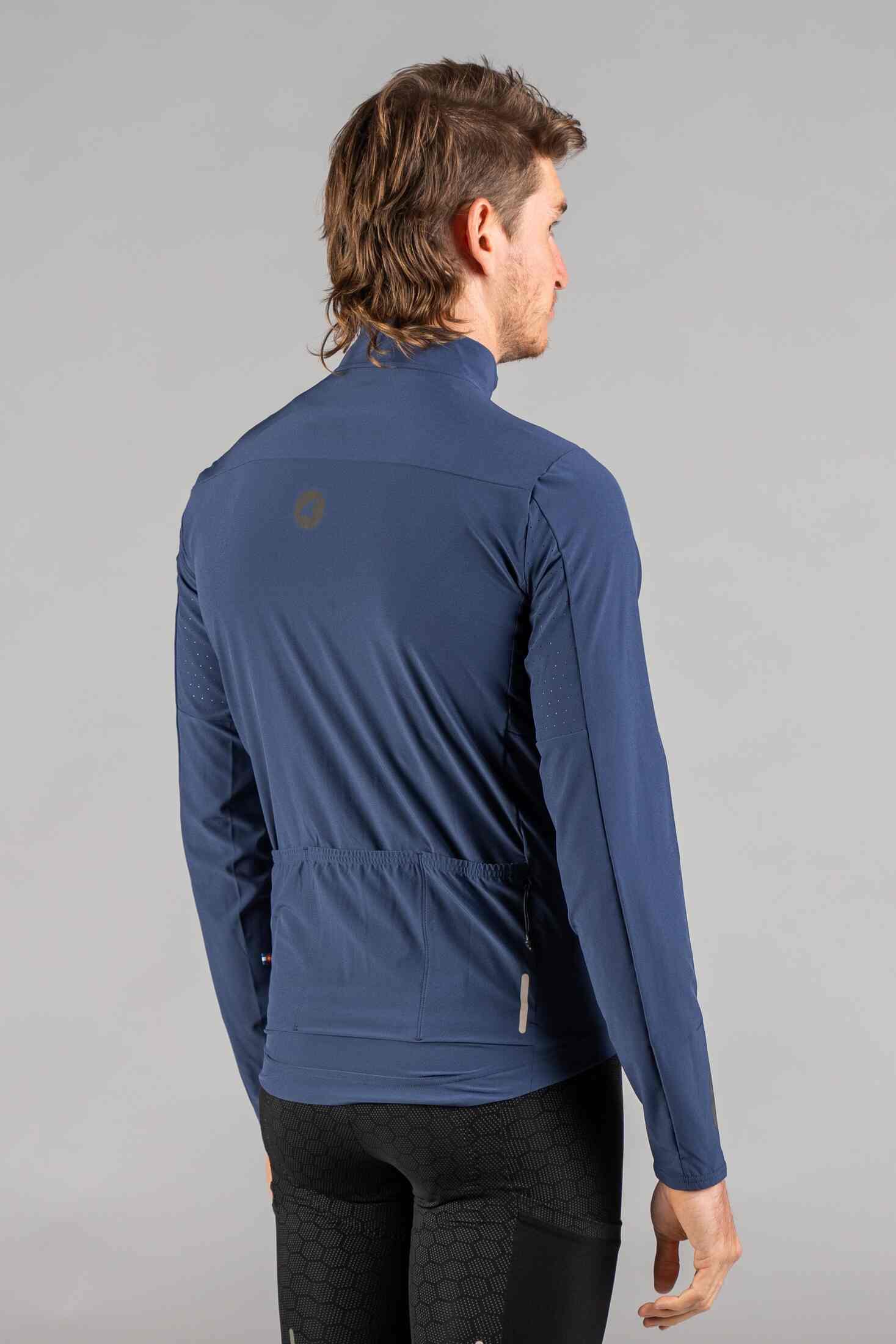 Men's Navy Blue Lightweight Packable Cycling Jacket - Back View