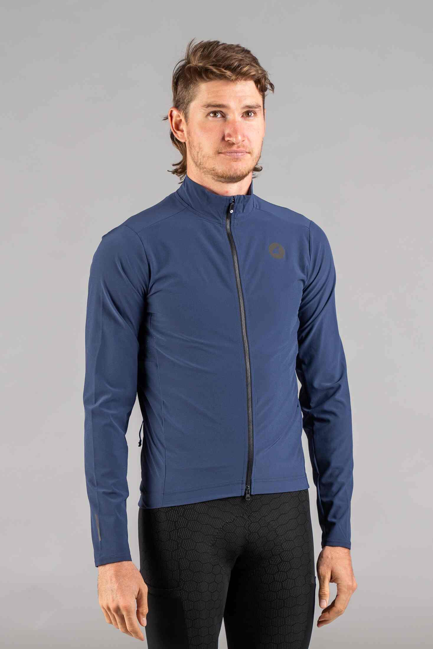 Men's Navy Blue Lightweight Packable Cycling Jacket - Front View