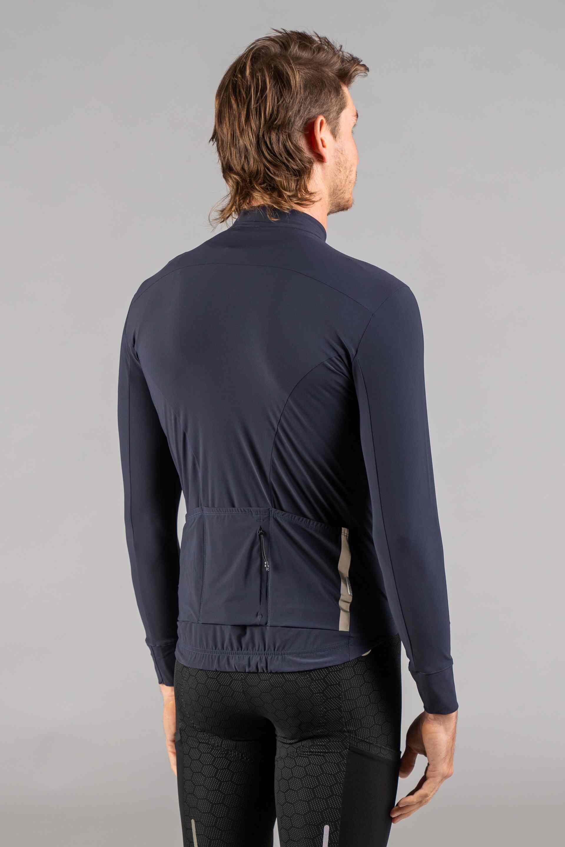 Men's Navy Blue Long Sleeve Gravel Cycling Jersey - Back View