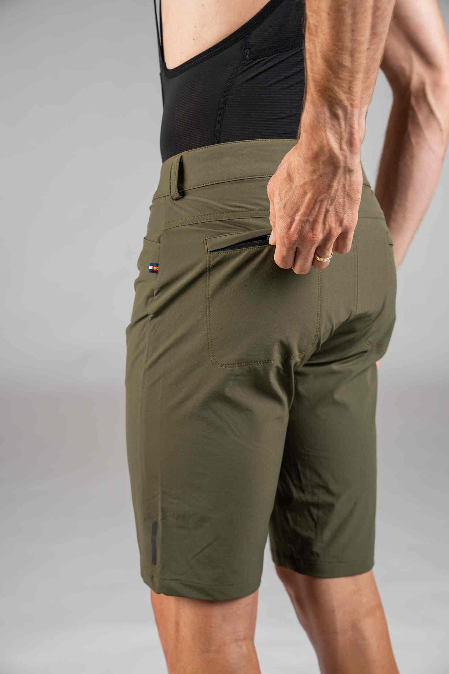 Men's Olive Green Mountain Bike Shorts - Back Pocket