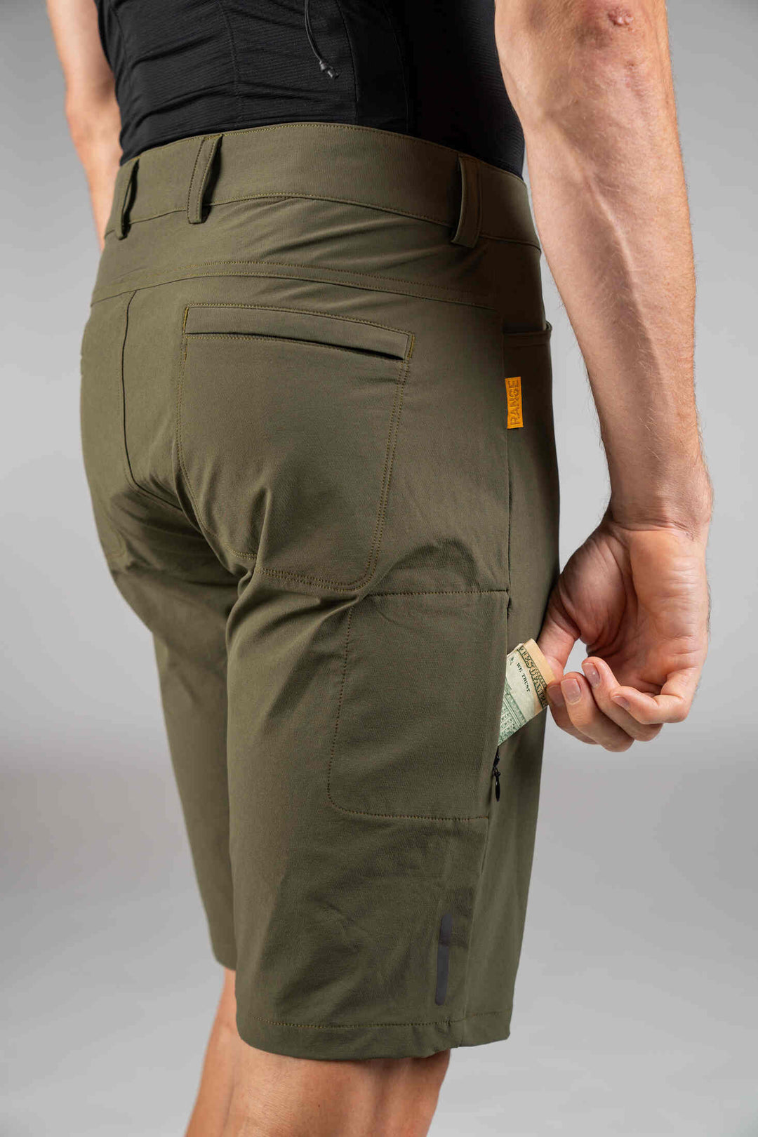 Men's Olive Green Mountain Bike Shorts - Side Pocket