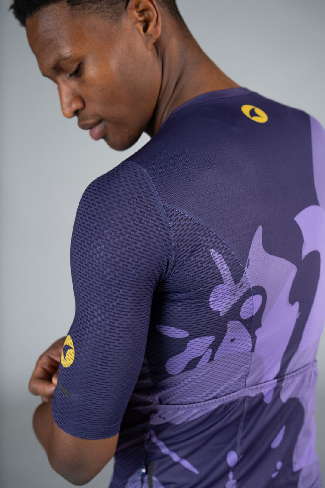 Men's Purple Mesh Cycling Jersey - Bloom Sleeve Detail