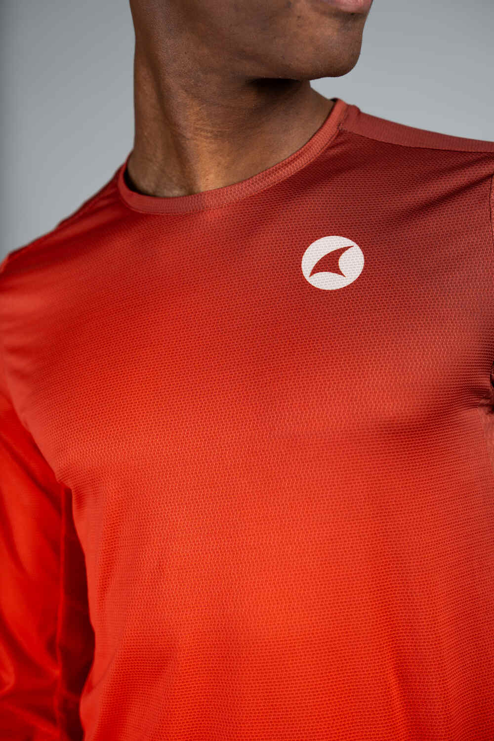 Men's Range Red Long Sleeve Mountain Bike Tee - Front Close-Up