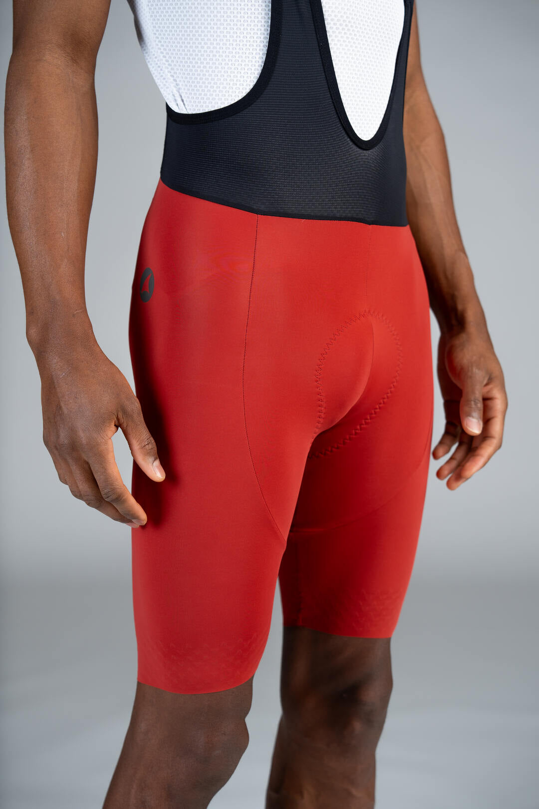 Men's Red Cycling Bibs - Front Close-Up