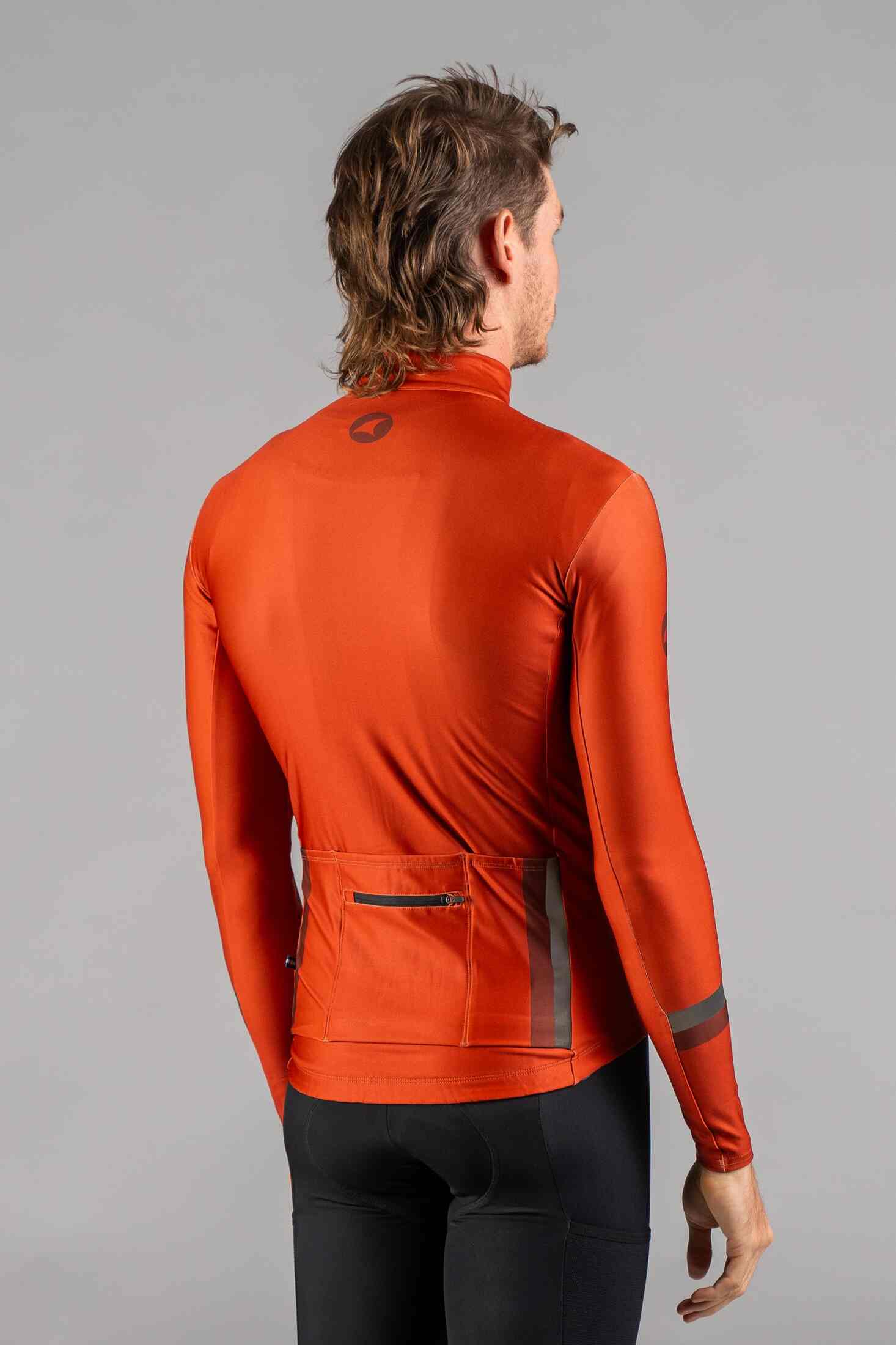 Men's Red Orange Thermal Cycling Jersey - Back View