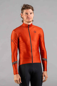 Men's Red Orange Thermal Cycling Jersey - Front View